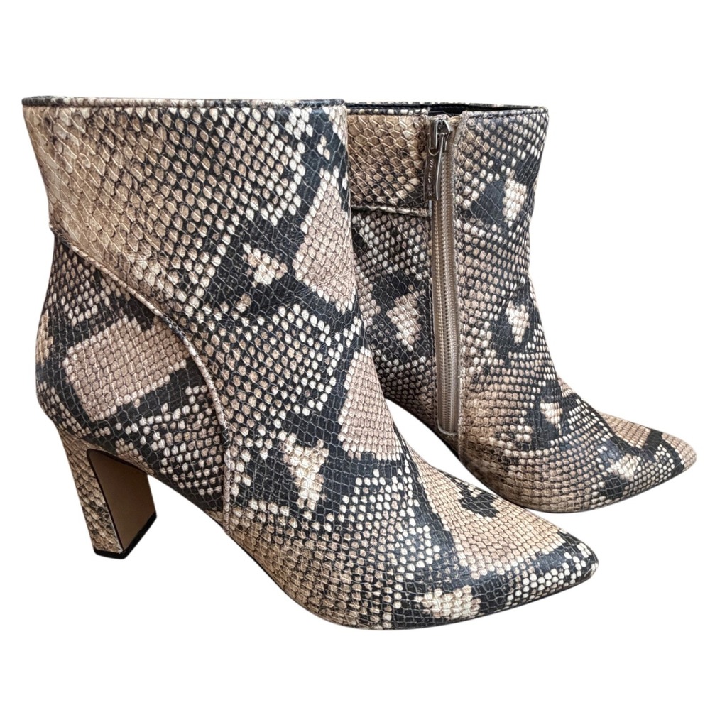Steven by Steve Madden Jenn Leather Snake Print Pointed Toe Boots 7.5